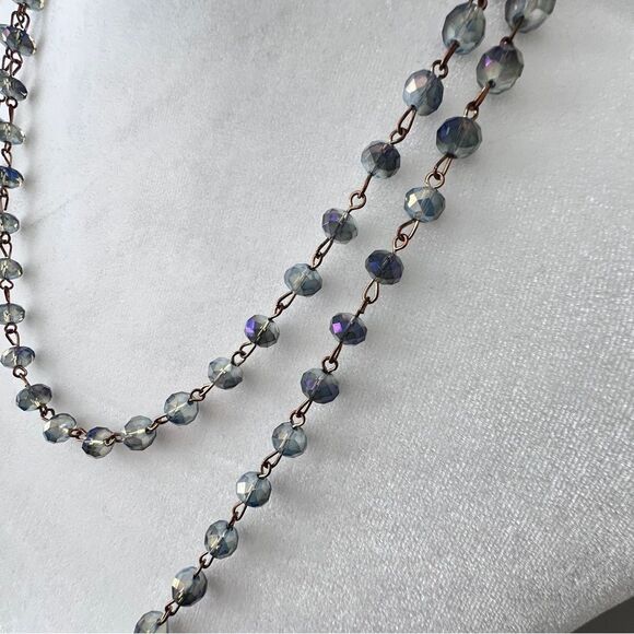 Gorgeous Long Sparkling Crystal Glass Blue Necklace 60” Layering/Wrap Piece - Picture 11 of 13